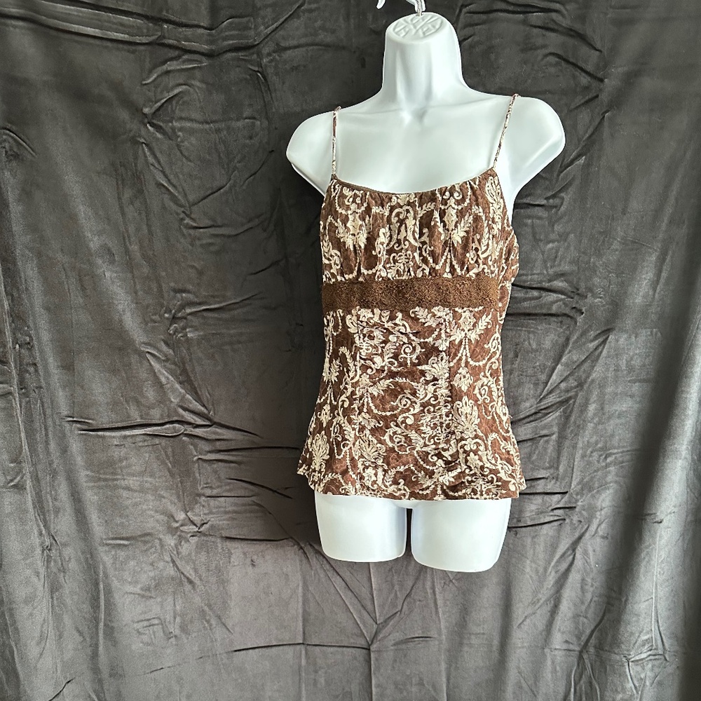 Three Pink Hearts Trixxi  brown and beige lace top, Junior size L